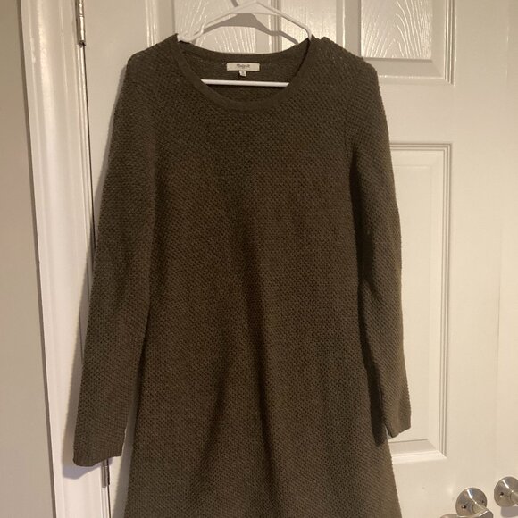 Madewell Dresses & Skirts - Madewell 100% Merino Wool Walkaway Sweater Dress Olive Fit & Flare Size medium